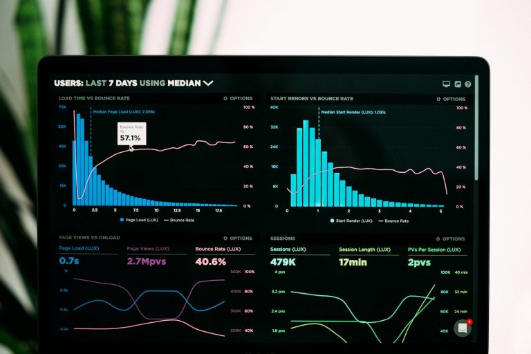 Γραφήματα επισκεψιμότητας και analytics σε οθόνη laptop